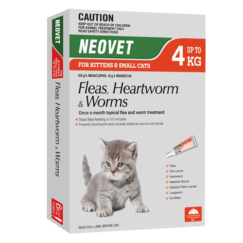 Neovet Spot-on Flea & Worms Treatment for Kitten & Small Cats Up to 4kg 6 Pack