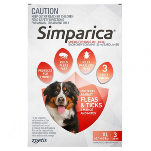 Simparica 40.1-60kg Extra Large Dog Tick & Flea Treatment 3 Pack 
