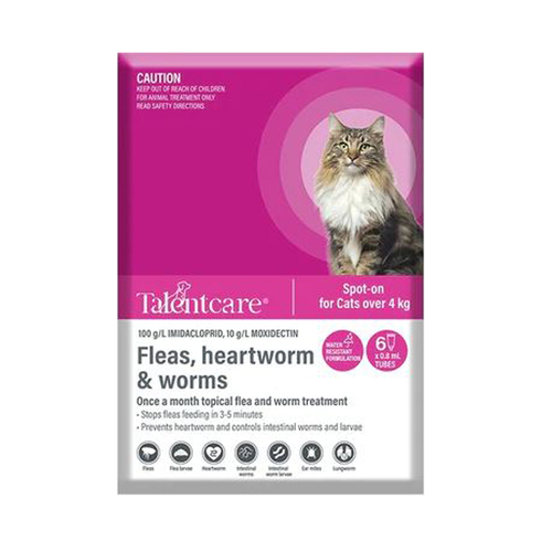 TalentCare Flea Heartworm & Worm Spot-on for Cats Over 4kg 6 Pack