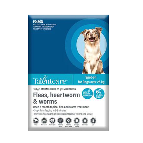 TalentCare Flea Heartworm & Worm Spot-on for Dogs Over 25kg 6 Pack