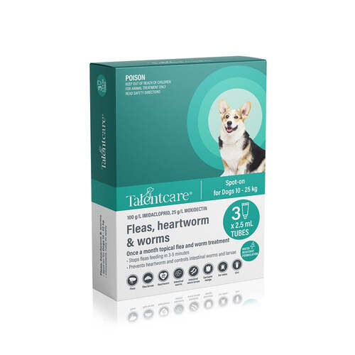 Talentcare Spot-On Flea & Worming Treatment for Dogs 10-25kg 3 Pack