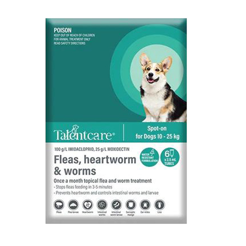 TalentCare Flea Heartworm & Worm Spot-on for Dogs 10-25kg 6 Pack