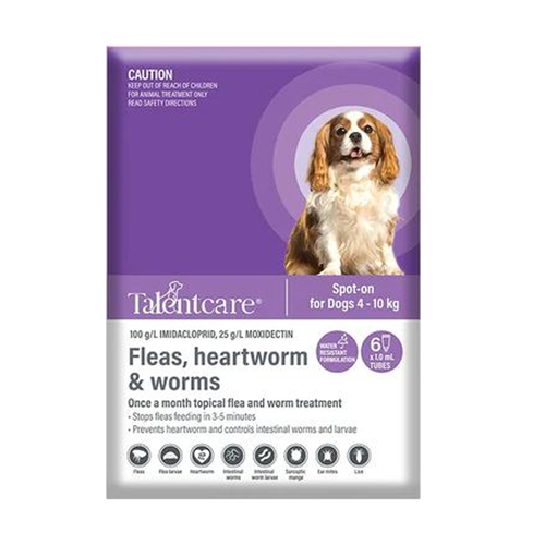 TalentCare Flea Heartworm & Worm Spot-on for Dogs 4-10kg 6 Pack