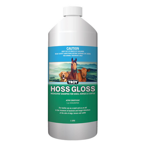 Troy Hoss Gloss Medicated Shampoo and Fungal Infection Horse Cattle 1L 