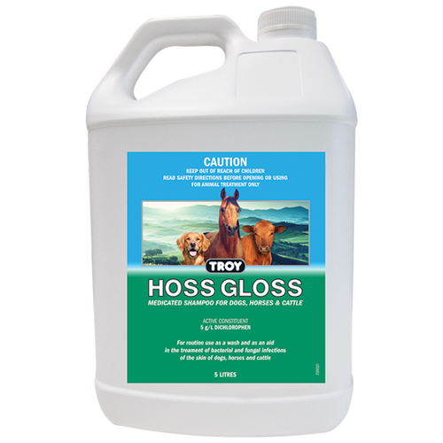 Troy Hoss Gloss Medicated Shampoo and Fungal Infection Horse Cattle 5L 