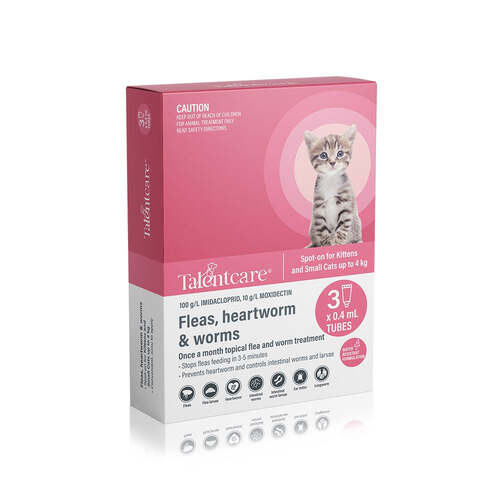 Talentcare Spot-On Flea & Worming Treatment for Kittens & Small Cats 3 Pack