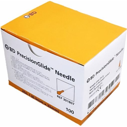 BD Precision Glide Hypodermic Needle 25g x 1" 0.5 x 38mm 100/Box
