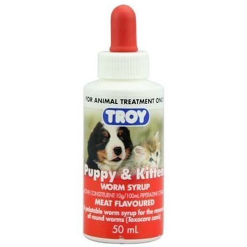 Troy Dog Puppy Cat Kitten Guinea Pig Meat Flavoured Worm Syrup 50ml 