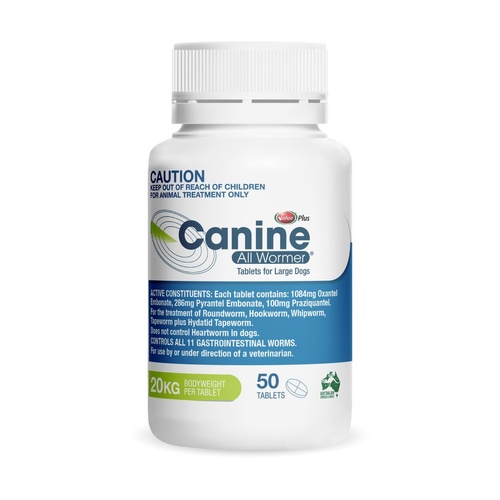 Value Plus Canine All Wormer Tablets for Large Dogs 20kg 50 Pack
