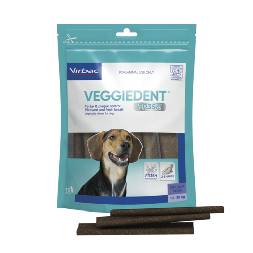 Virbac Veggiedent Fresh Dental Chews for Medium Dogs 10-30kg 15 Pack