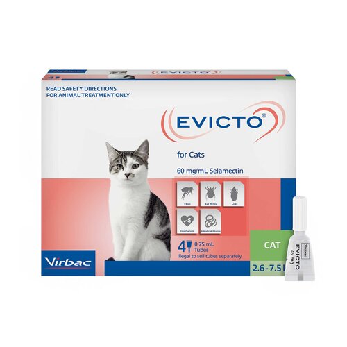 Evicto Spot On Flea & Worm Treatment for Cats 2.6-7.5kg Pink 4 Pack