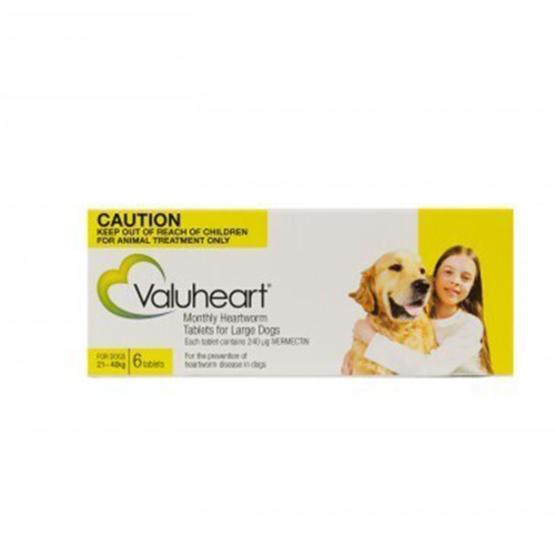 Valuheart for Large Dogs 21-40kg Heartworm Tablet Gold 6 Pack 