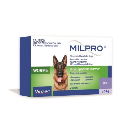 Virbac Milpro Broad Spectrum Wormer Tablets for Dogs 5-25kg Green 2 Pack