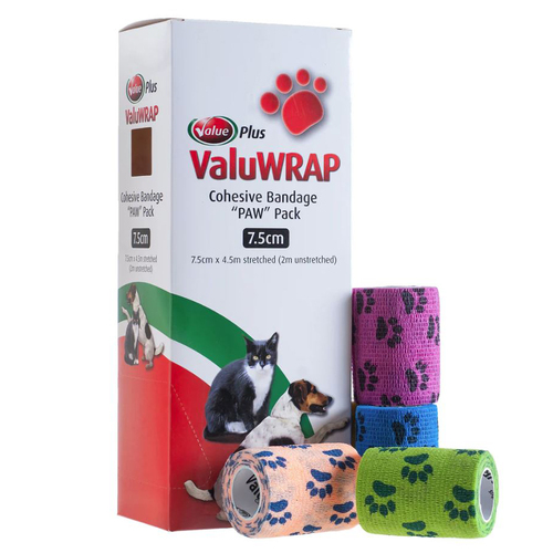 ValuWrap Cohesive Bandage Paw Pack for Pets 7.5cm x 4.5m 10 Pack