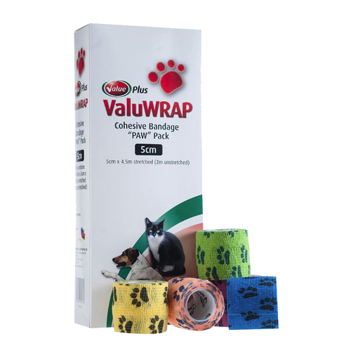 ValuWrap Cohesive Bandage Paw Pack for Pets 5cm x 4.5m 10 Pack