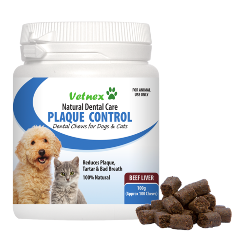 Vetnex Natural Dental Care Plaque Control Chews Beef Liver for Dogs & Cats 100g