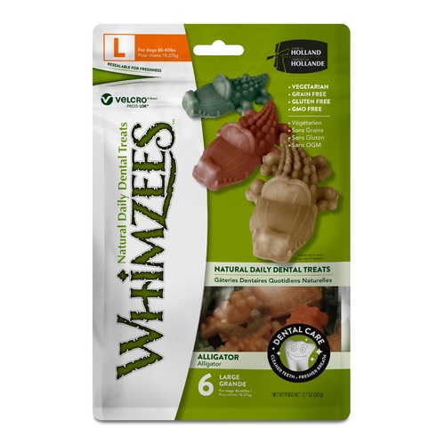 Whimzees Alligator Dental Care Dog Treat Value Bag Large 6 Pack