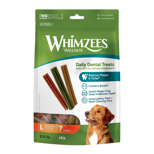 Whimzees Stix Daily Dental Treats for Large Dogs 18-27kg 7 Pack