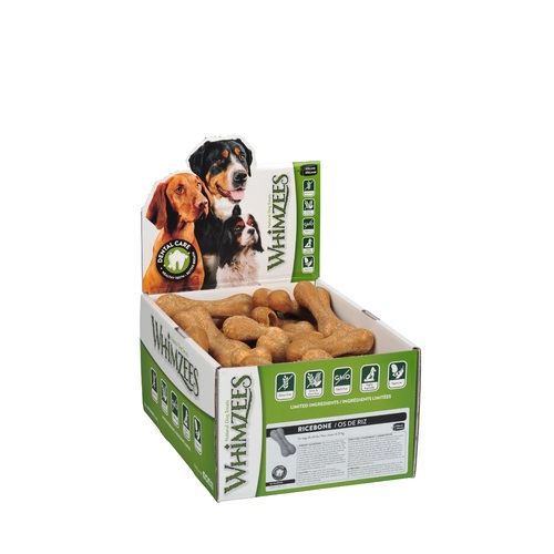 Whimzees Rice Bone Dental Care Dog Treat Display Box Medium Large 50 Pack