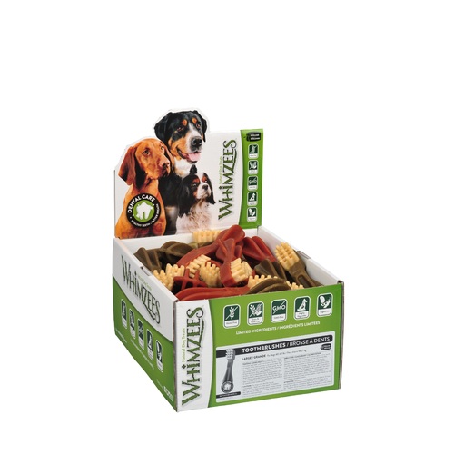 Whimzees Toothbrush Dental Care Dog Treat Display Box Large 30 Pack