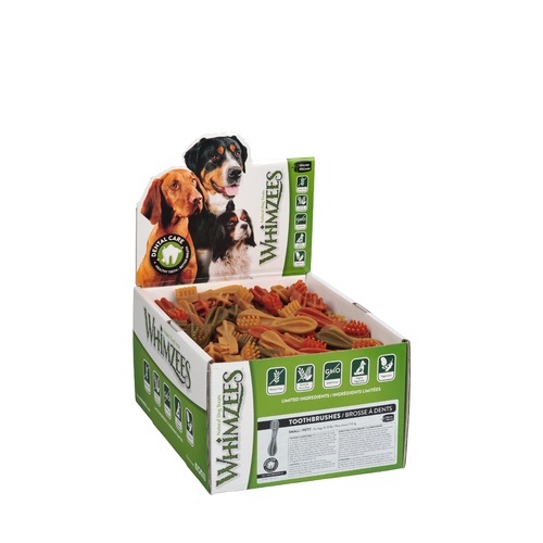 Whimzees Toothbrush Dental Care Dog Treat Display Box Small 150 Pack