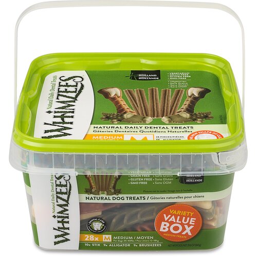 Whimzees Variety Value Box Dental Care Dog Treat Medium 28 Pack
