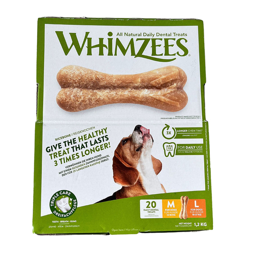 Whimzees Rice Bone Daily Dental Treats for Medium & Large Dogs 20 Pack