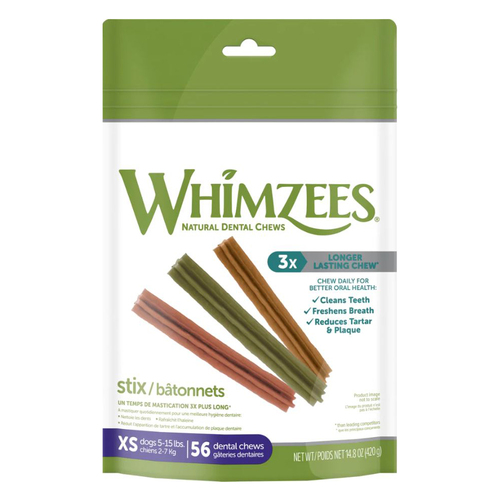 Whimzees Stix Natural Daily Dental Treats for XS Dogs Value Bag 56 Pack