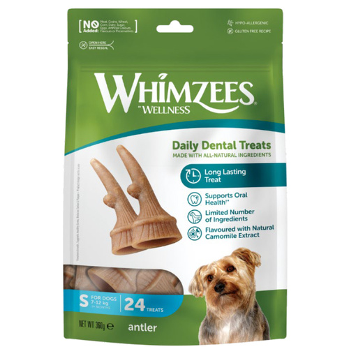 Whimzees Antlers Daily Dental Treats for Small Dogs 7-12kg 24pk