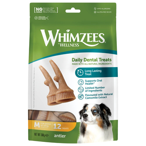 Whimzees Antlers Daily Dental Treats for Medium Dogs 12-18kg 12pk
