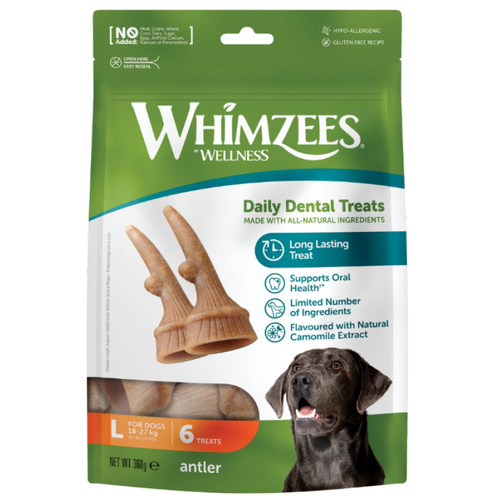 Whimzees Antlers Daily Dental Treats for Large Dogs 18-27kg 6pk