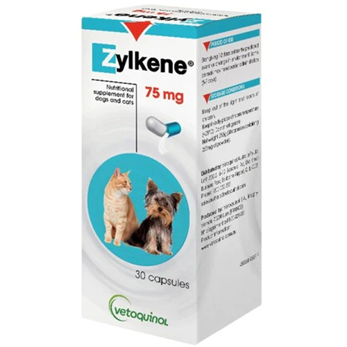 Zylkene Relax & Calm Supplement for Dogs & Cats 75mg Up to 10kg 30 Caps