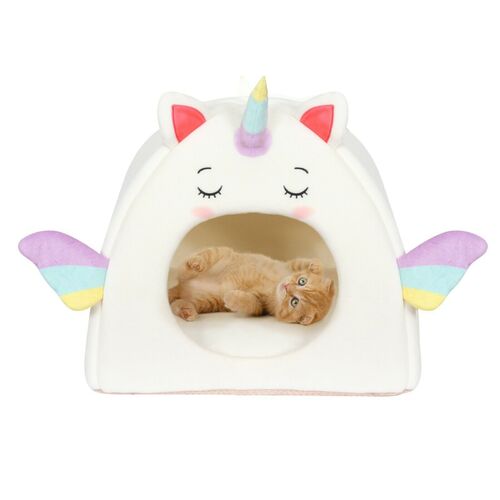 All  Fur You Unicorn Cat Cave Cosy Indoor Cat Bed White