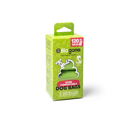 Biogone Biodegradable Home Compostable Dog Waste Bags 8 Mini Rolls 120 Pack