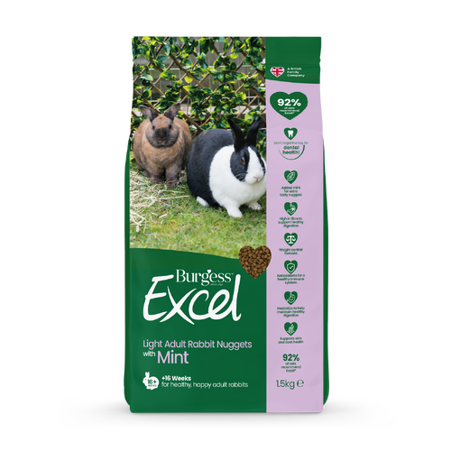 Burgess Excel Light Adult Rabbit Nuggets Pellet Food with Mint 1.5kg