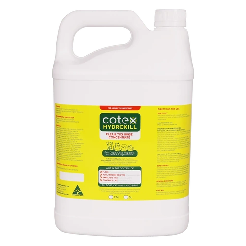 Cotex Hydrokill Flea & Tick Rinse Concentrate for Dogs Cats Puppies & Kittens 5L