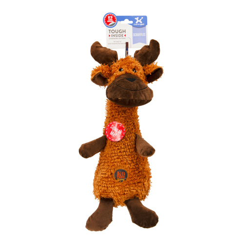 Charming Pet Scruffles Textured Moose Plush Dog Squeaker Toy Brown Large