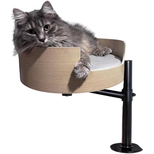 Desk Nest Cat Bed Space-Saving Elevated Bed for Home Office  White Oak