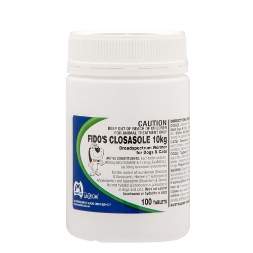 Fidos Closasole Dogs & Cats Broadspectrum Wormer 10kg 100 Tabs 