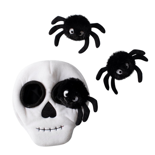 Fringe Studio Halloween Skull Burrow + 3 Spiders Plush Dog Squeaker Toy