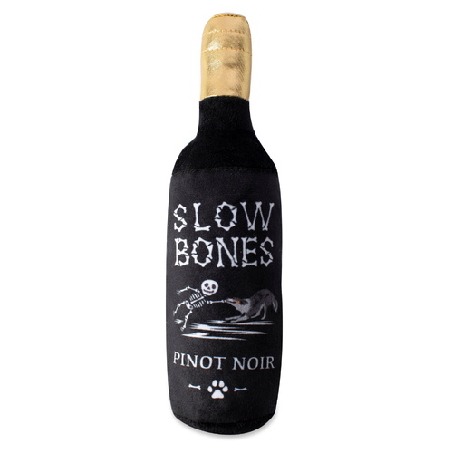 Fringe Studio Halloween Slow Bones Bottle Pinot Noir Plush Dog Squeaker Toy