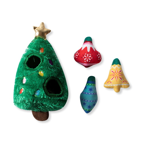Fringe Studio Christmas Tree Burrow Ready Set Glow Plush Dog Squeaker Toy