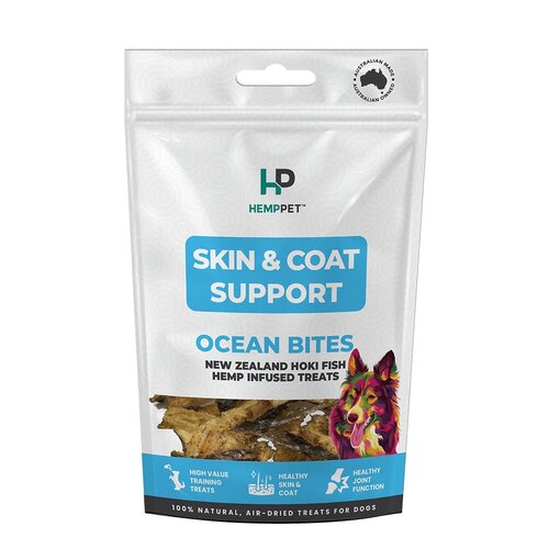 Hemp Pet Skin & Coat Support Ocean Bites Dog Training Treats Hoki Fish 70g
