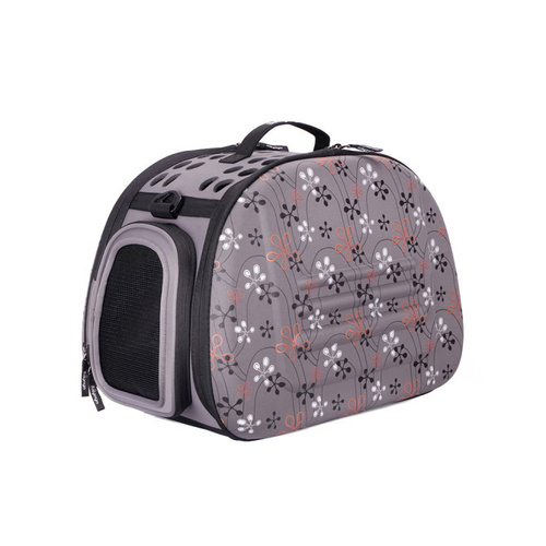 Ibiyaya Collapsible Travelling Shoulder Pet Carrier for Dogs Grey with Flowers