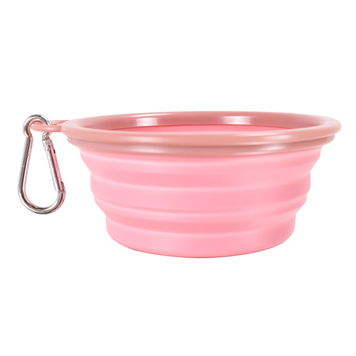 Ibiyaya Quick Bite Collapsible Travel Pet Bowl with Metal Carabiners Pink