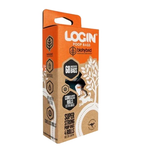 Login Biohybrid Pet Dog Poop Bags Recyclable Packaging 4 Rolls 68 Bags