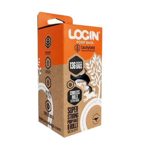Login Biohybrid Pet Dog Poop Bags Recyclable Packaging 8 Rolls 136 Bags