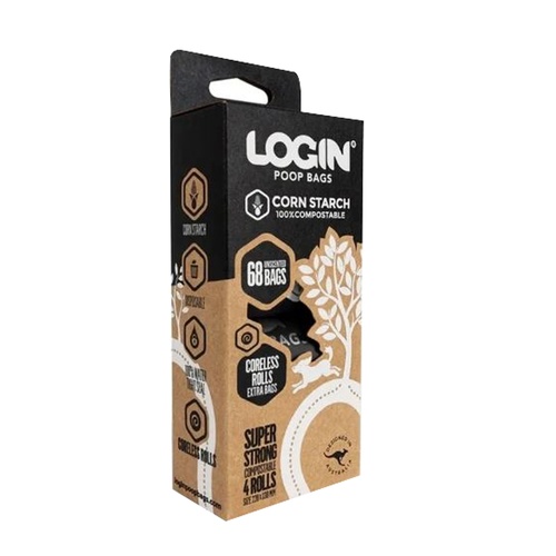 Login Compostable Pet Dog Poop Bags Leak-Free 4 Rolls 68 Bags