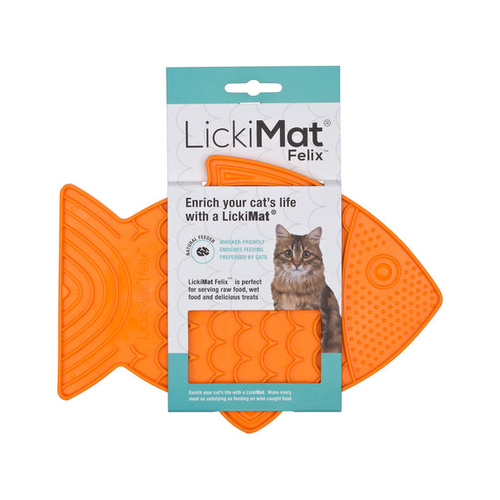LickiMat Classic Felix Fish-Shaped Slow Feeder Mat for Cats Orange
