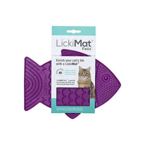LickiMat Classic Felix Fish-Shaped Slow Feeder Mat for Cats Purple